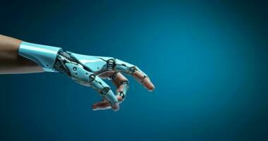 AI generated Human hand and robot hand system concept photo