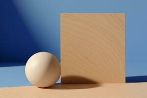 AI generated Wooden ball and sheet on blue background photo