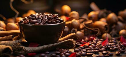 AI generated Roasted coffee beans in bowl photo