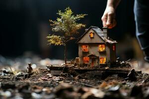 AI generated a small cardboard house made by hand photo