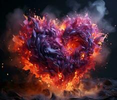 AI generated a heart made of fire with smoke. photo