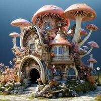 AI generated Mushroom 3D house on a blue background photo