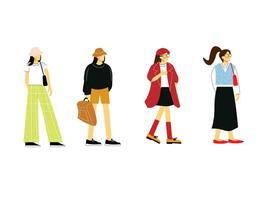 group of female with different styles flat cartoon characters concept illustration isolated on white vector