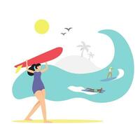 a girl in the summer holiday at the beach vector