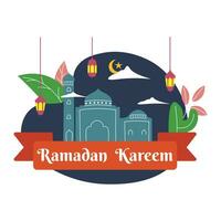 Flat design ramadan kareem greeting. Celebrating eid mubarak vector