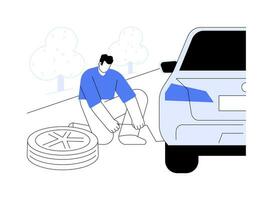 Replacing a tire abstract concept vector illustration.