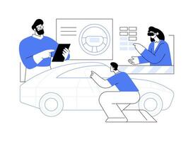 In-lab car model validation abstract concept vector illustration.