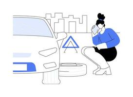 Flat tire problem abstract concept vector illustration.