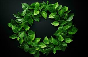 AI generated a group of green leaves arranged in a circle photo