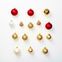 AI generated a few christmas ornaments are arranged on a white surface photo