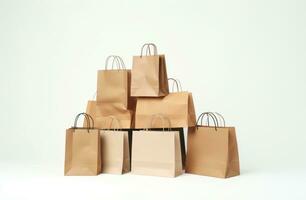 AI generated five shopping bags on a white background photo