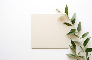 AI generated a beige blank card with plants on a white background photo