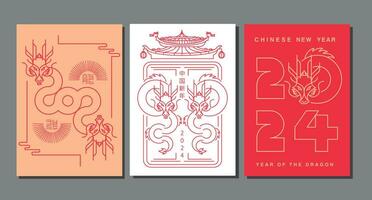 Template layout Chinese New Year 2024, Year of the Dragon , outline , stroke vector