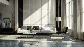 AI generated Modern interior design backdrop with minimalist decor, sleek furniture photo