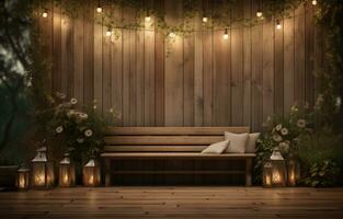 AI generated diy wooden backdrop with lights photo