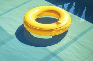 AI generated a large yellow pool ring is floating in the pool photo