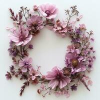 ai generado un rosado flor marco en blanco antecedentes con floral diseño foto