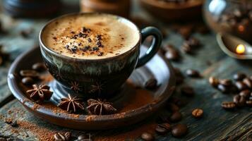 AI generated Cup of cappuccino coffee with smell coffee photo