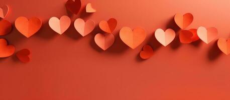 AI generated a red background with paper hearts floating in it photo