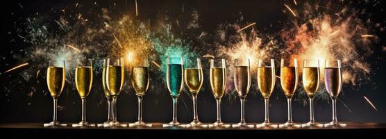 AI generated champagne glass with fireworks photo