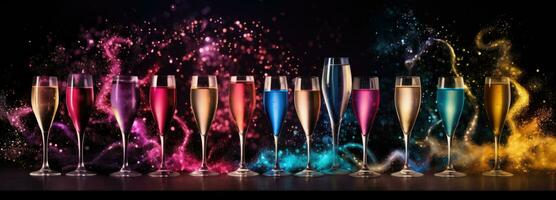AI generated champagne glass with fireworks photo