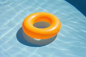 AI generated an inflatable yellow ring is floating in the pool photo