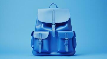 AI generated blue backpack on blue background photo