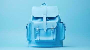 AI generated blue backpack on blue background photo