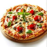 AI generated Hot Italian Pizza isolated on white photo