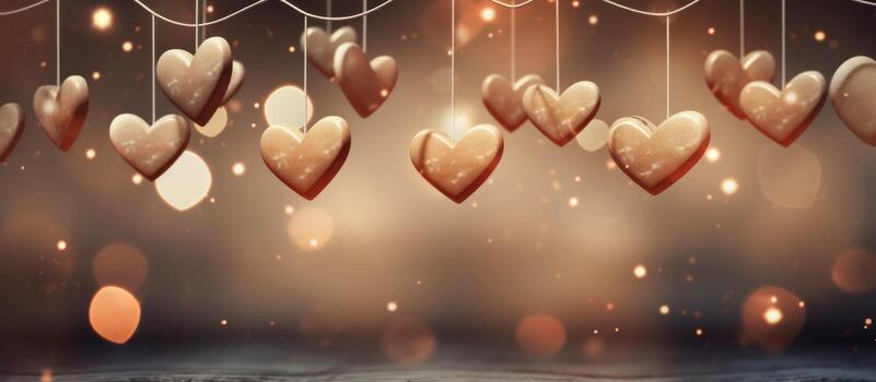 AI generated hearts on string hanging from strings photo