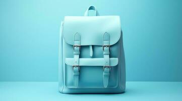 AI generated blue backpack on blue background photo