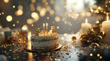 AI generated cake with candles and gifts photo