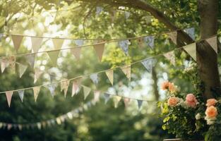 AI generated paper bunting in sunlight for a wedding or party photo