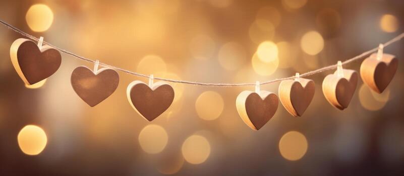 AI generated hearts on string hanging from strings photo