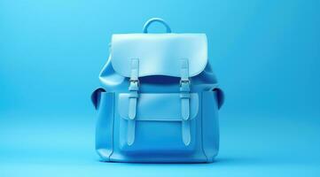 AI generated blue backpack on blue background photo