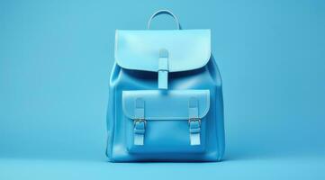 AI generated blue backpack on blue background photo