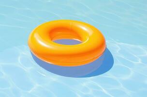 ai generado un inflable amarillo anillo es flotante en el piscina foto