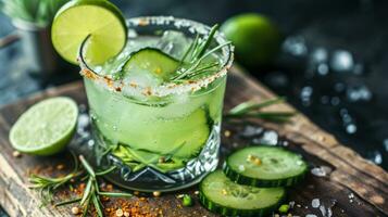 AI generated Cucumber Margarita with Lime and a Spicy Rim photo