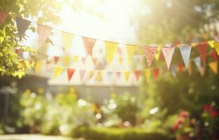AI generated paper bunting in sunlight for a wedding or party photo