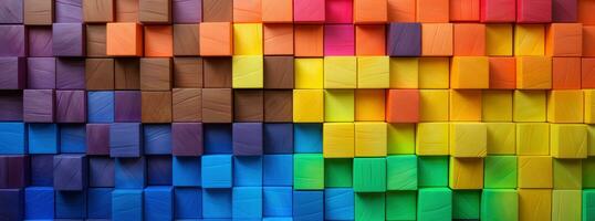 AI generated rainbow wooden squares made of different colored blocks photo