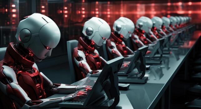 AI generated some robots are sitting at the computer and are waiting for orders photo