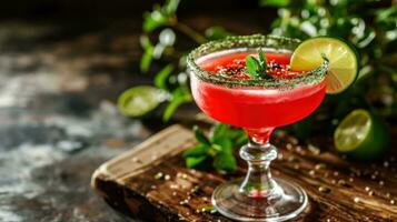 AI generated watermelon Margarita with Lime and a Spicy Rim photo