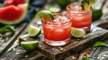 AI generated watermelon Margarita with Lime and a Spicy Rim photo