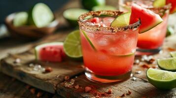 AI generated watermelon Margarita with Lime and a Spicy Rim photo