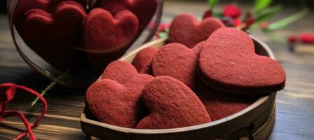 ai generado rojo corazón galletas hacer el mejor regalo para San Valentín día foto