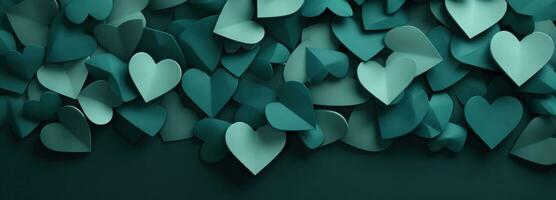 AI generated many paper hearts resting on a green background photo