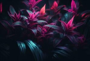 AI generated neon plant background photo