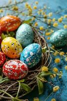 ai generado Pascua de Resurrección antecedentes con animado colores, decorado huevos foto