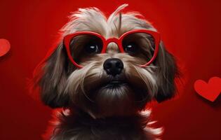 AI generated the dog wears a pair of heart shaped glasses photo