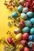 ai generado Pascua de Resurrección antecedentes con animado colores, decorado huevos foto